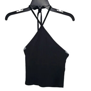 Forever 21 Women's Black Soft Ribbed Knit Tie Neck Halter Top Cami Size S‎